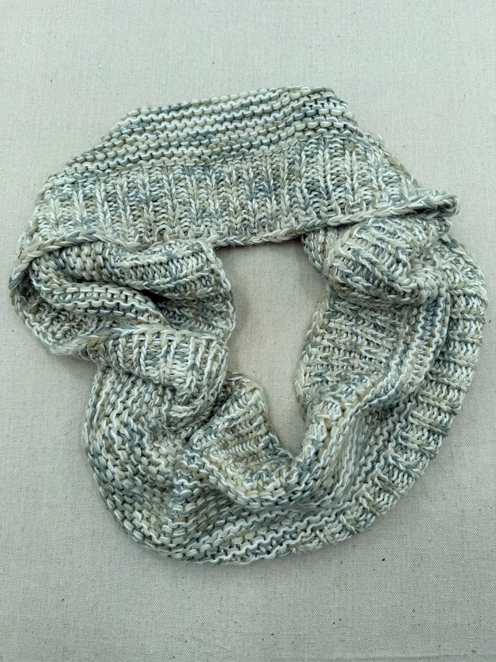 LOFT Neutral Multicolor Braided Knit Scarf - Cream, Gray, Green